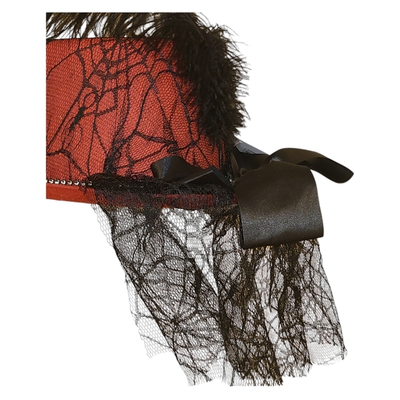Imagin8 Halloween Fancy Top Hat Costume Accessory Lace Spider Webs Red - Picture 1 of 9